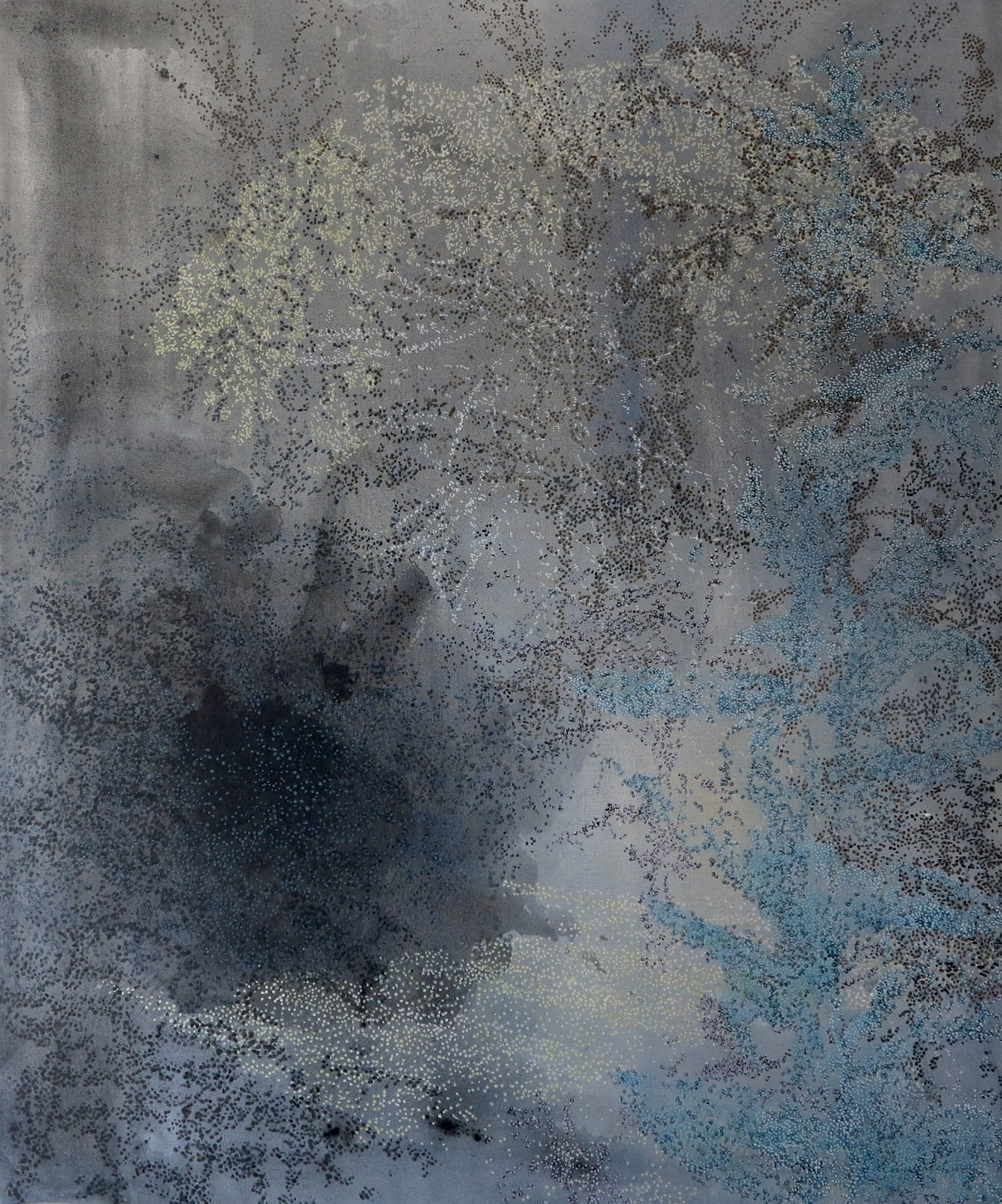 Som perlegrå ridser i lyset
120 x 100 cm.
Akryl på lærred