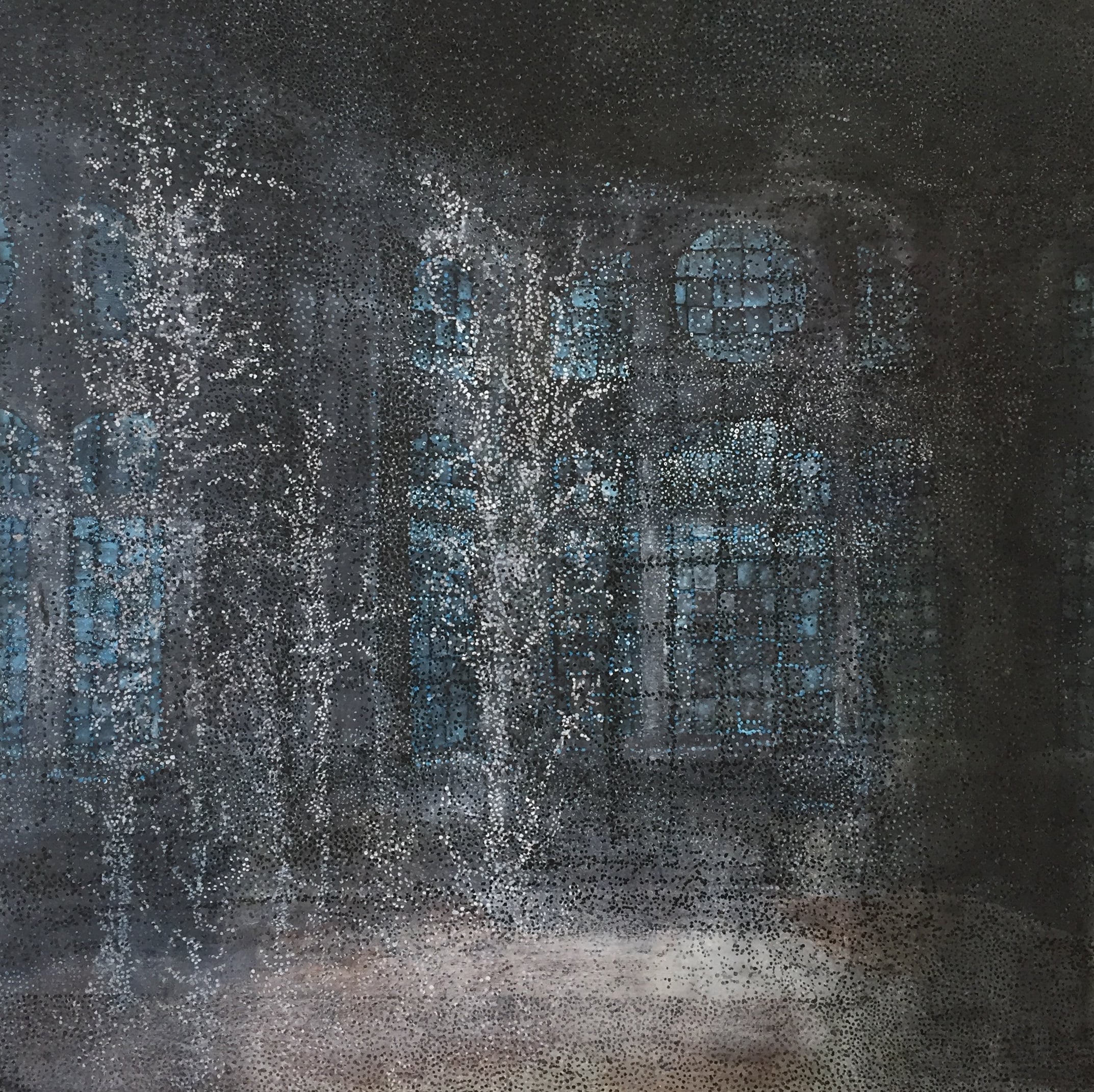 100 x 100 cm.
Akryl på lærred