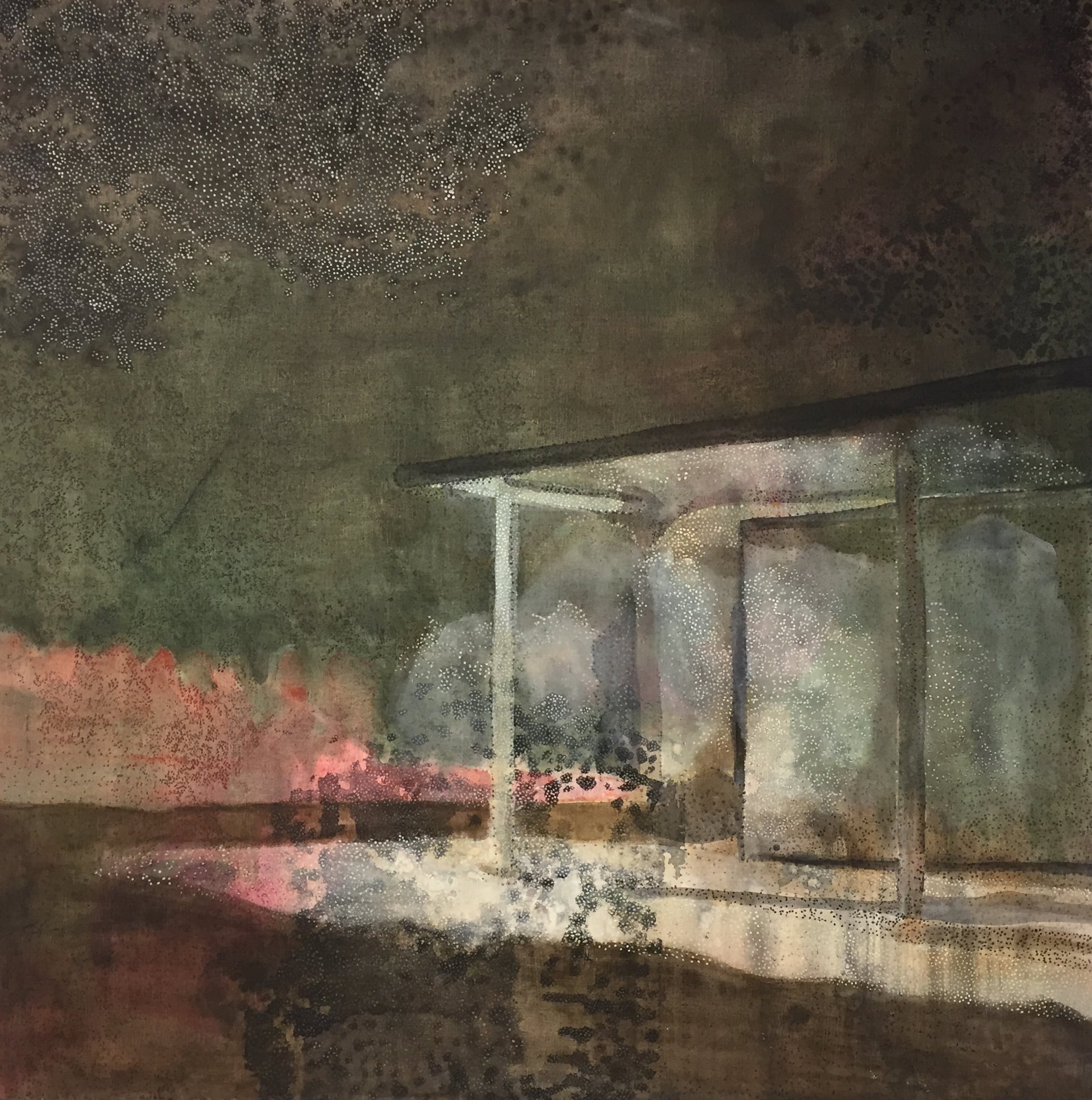 Oplyst
110 x 110 cm.
Akryl på lærred