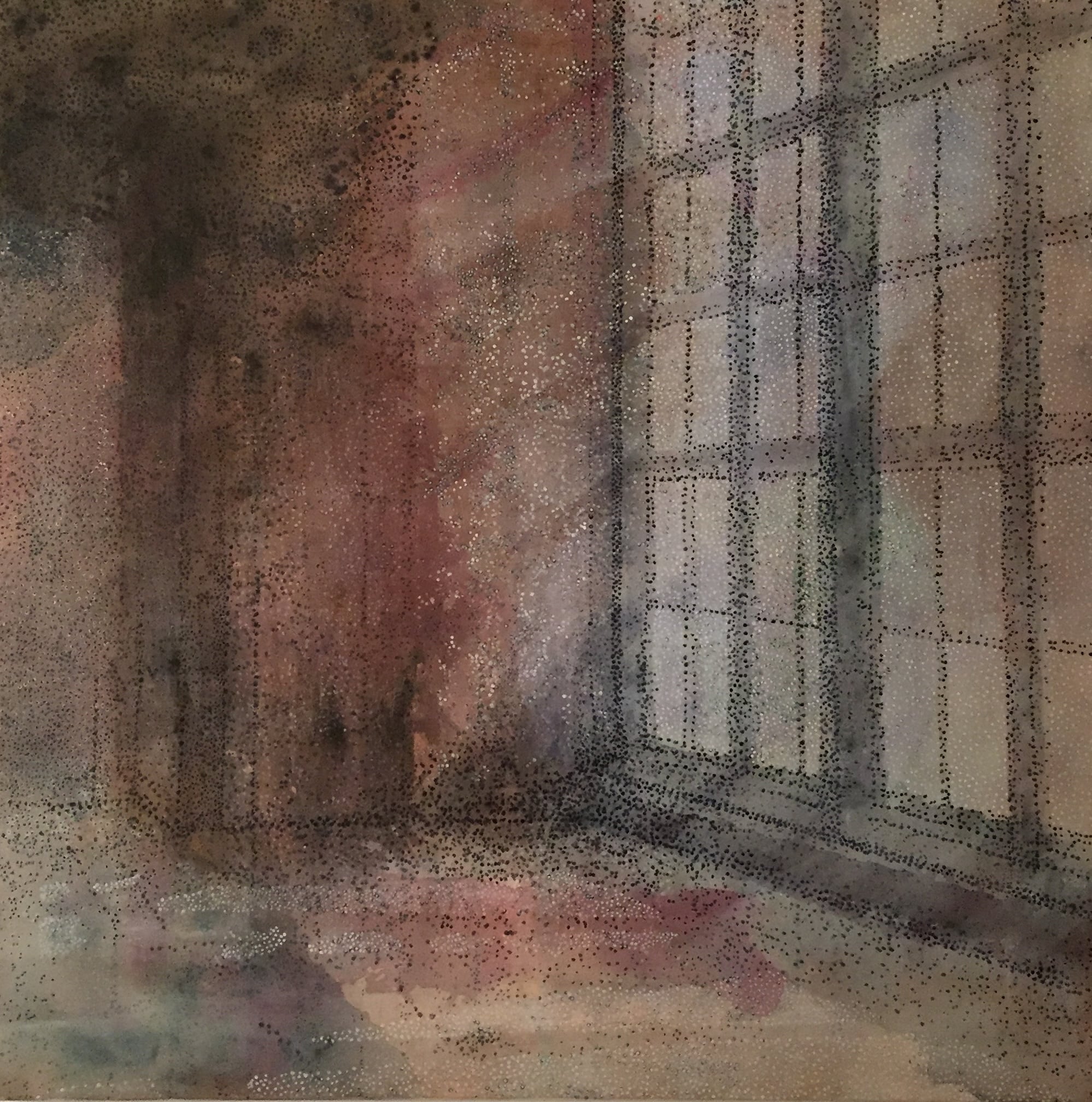 Stemningerne følger skyggerne
100 x 100 cm.
Akryl på armydug