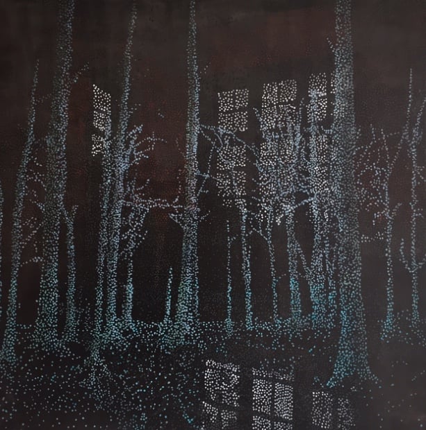 Overfladens tunge lag
80 x 80 cm.
Akryl på lærred